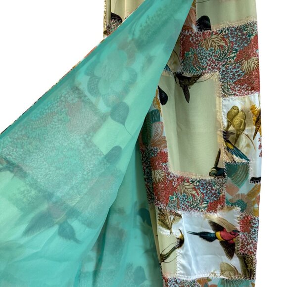 Catherine Malandrino Silk Patchwork Floral Bird Bohemian Maxi Wrap Skirt Women 6 - Picture 5 of 7